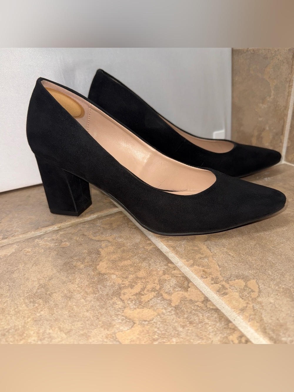 Kelly & Katie Classic Black Suede Block Heel Pumps